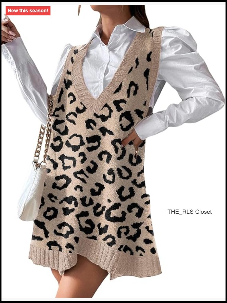 Sleeveless V-Neck Sweater Vest Dress With Pockets, 100% Acrylic